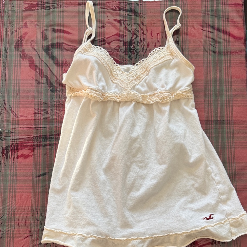 Girls Cream Lace Trim tank top